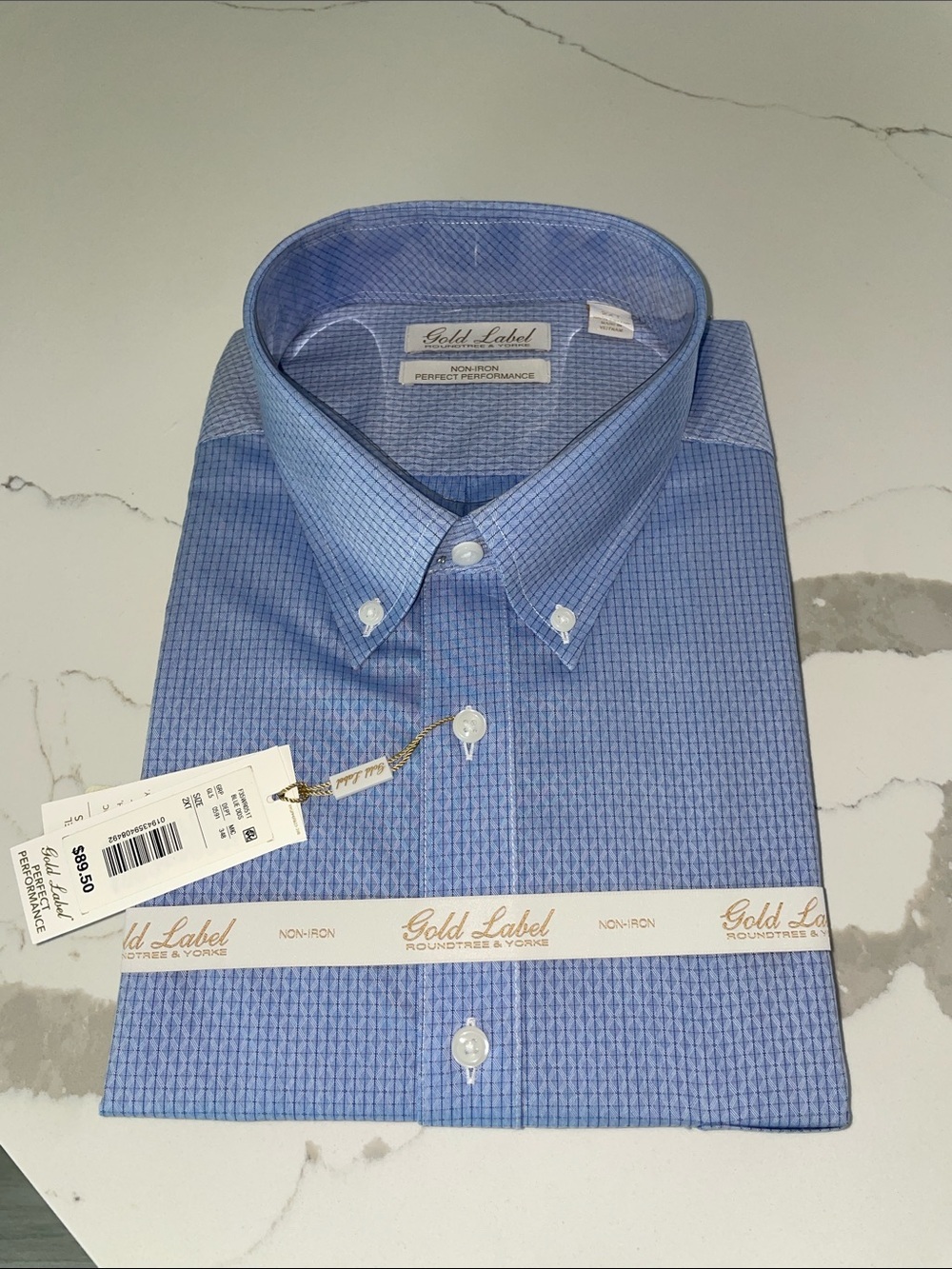 Roundtree & Yorke Light Blue Micro-Check Dress Shirt